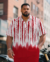 Men's Plus Size Red Handmade Eco-friendly Tie-dye Craft Short Sleeve Shirt Trousers Suit